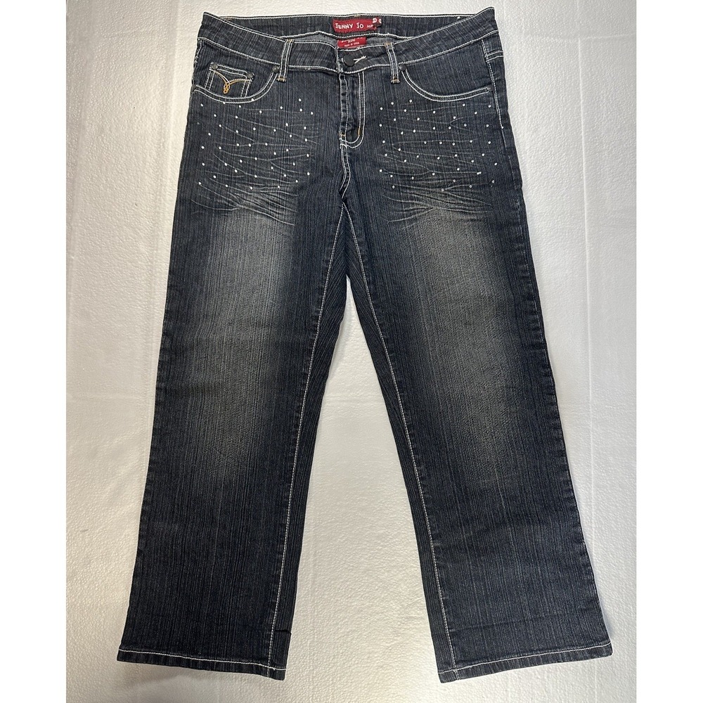 Jenny Jo Womens Dark‎ Wash Capri Jeans With Rhinestone Accents / Gems